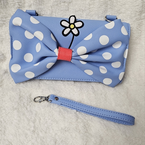 NWOT Loungefly×Disney Minnie Mouse Polka Dot Bow Crossbody Wristlet Wallet Blue - Picture 15 of 15